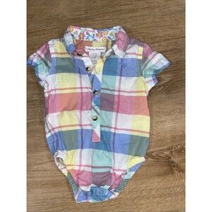 Tommy Bahama 0-3 Month Bodysuit Collared Polo Plaid Short Sleeve